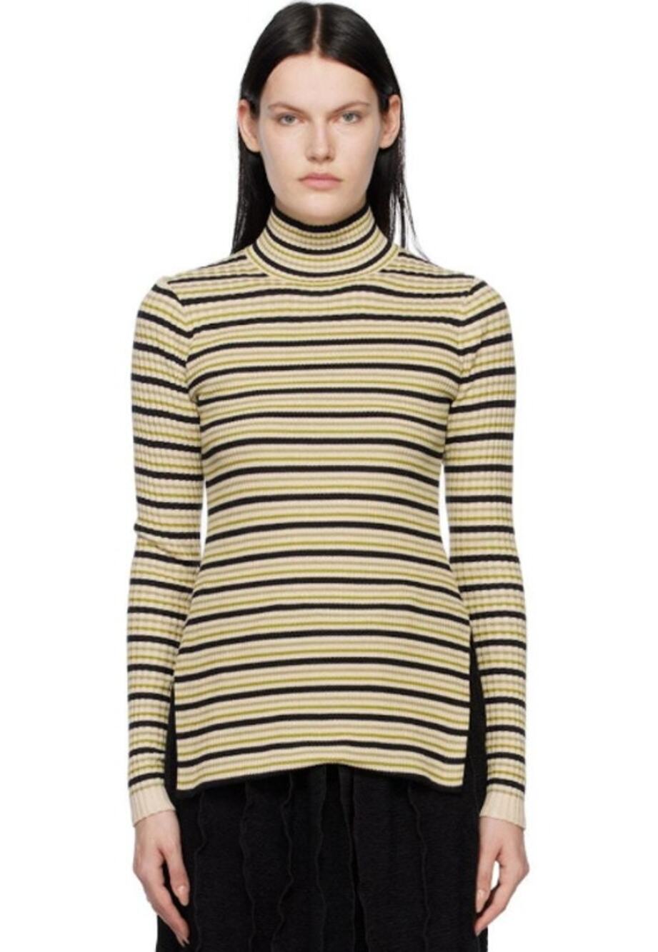Proenza Schouler Rib Knit Striped Turtleneck Sweater Silk Cotton Y2K Style Top